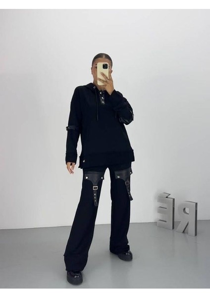 Kadın Deri Detaylı Tasarım Garnili Tasarım Takım