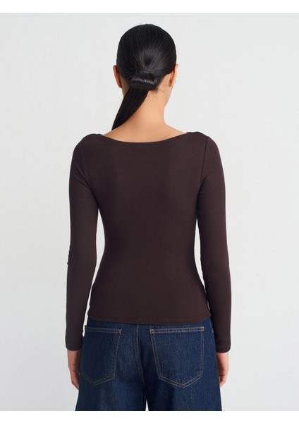 31332 Kayık Yaka Uzun Kollu Top-Koyu Kahve fiyatları