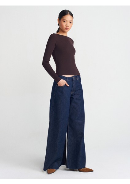 31332 Kayık Yaka Uzun Kollu Top-Koyu Kahve modelleri