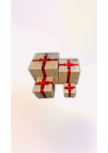 Yılbaşı Ağacı Süsü Beyaz Simli, Kurdelalı Strafor Hediye Kutusu Set 10 x 10 15 x 15 20 x 20 25 x 25 cm
