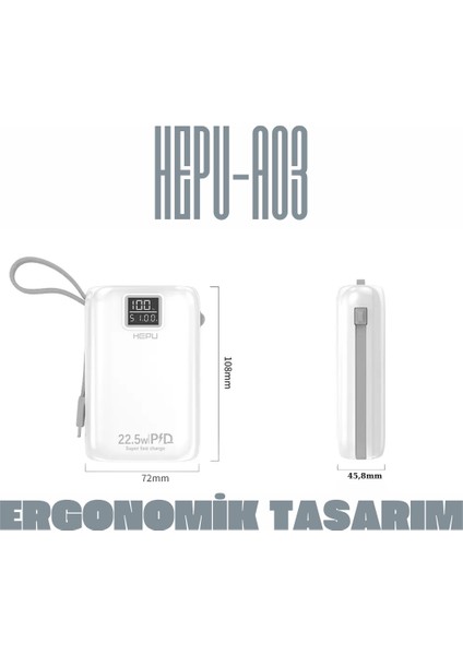 Hp A-03 30.000 Mah Power Bank 22.5W Pd Hızlı Şarj 1 To 6