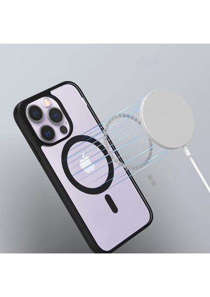 Apple iPhone 11 Kapak Renkli Mag Safe Özellikli Kamera Bölümü Açık Sert Silikon Kılıf - Siyah