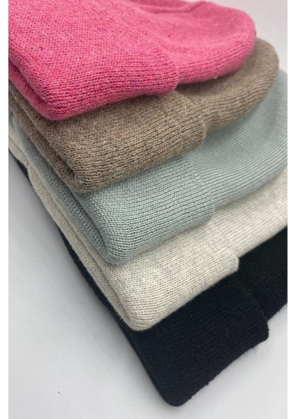 Unisex Düz Basic Katlamalı Kışlık 5'li Bere Takımı