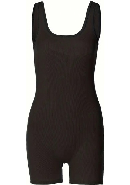 The Alpali Kadın Kalın Askılı Bodycon Kaşkorse Şort Tulum