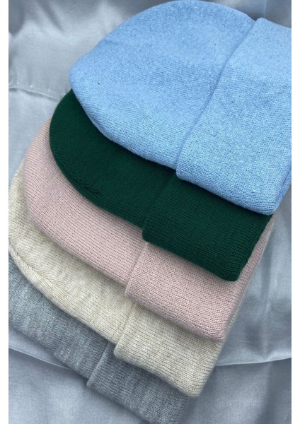 Unisex Düz Basic Katlamalı Kışlık Yerli 5'li Bere Takımı