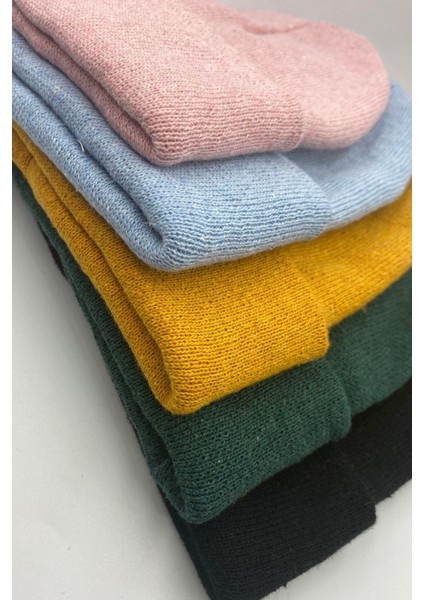 Unisex Düz Basic Katlamalı Kışlık 5'li Bere Takımı