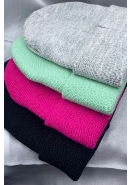 Unisex Düz Basic Katlamalı Kışlık 4'lü Bere Takımı