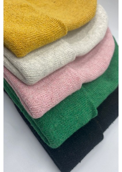 Unisex Düz Basic Katlamalı Kışlık 5'li Bere Takımı