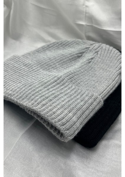 2 Adet Erkek ve Kadın Yumuşak Dokulu Fitilli Kışlık Siyah Gri Rengi Bere Set modelleri