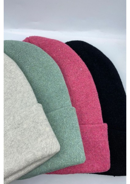 Unisex Düz Basic Katlamalı Kışlık 4'lü Bere Takımı