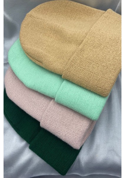 Unisex Düz Basic Katlamalı Kışlık 4'lü Bere Takımı