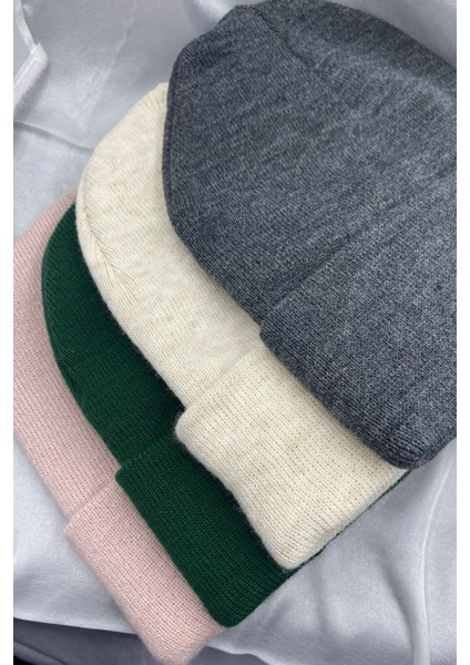 Unisex Düz Basic Katlamalı Kışlık 4'lü Bere Takımı