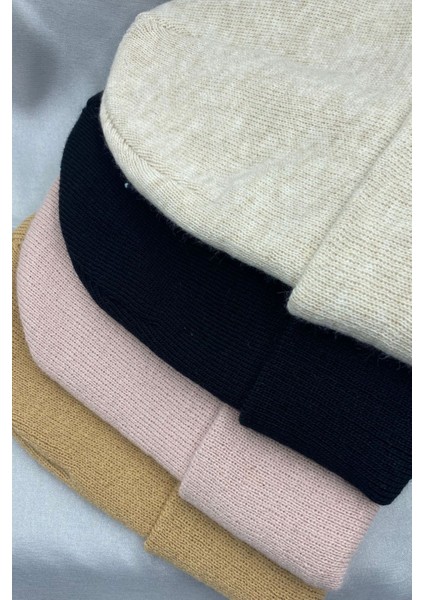 Unisex Düz Basic Katlamalı Kışlık Yerli 4'lü Bere Takımı