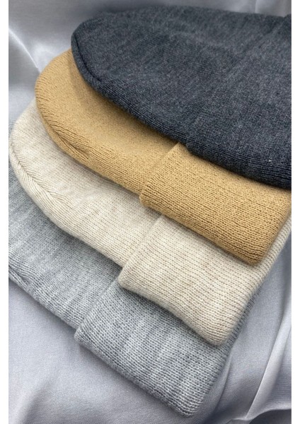 Unisex Düz Basic Katlamalı Kışlık Yerli 4'lü Bere Takımı