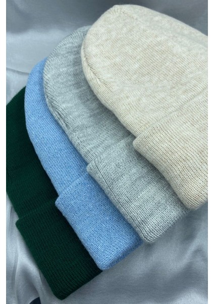 Unisex Düz Basic Katlamalı Kışlık Yerli 4'lü Bere Takımı