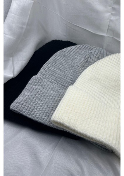 3 Adet Erkek ve Kadın Yumuşak Dokulu Kışlık Fitilli Siyah Beyaz Gri Rengi Bere Set fiyatları