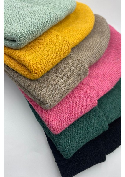 Unisex Düz Basic Yerli Üretim Katlamalı Kışlık 6'lı Bere Takımı