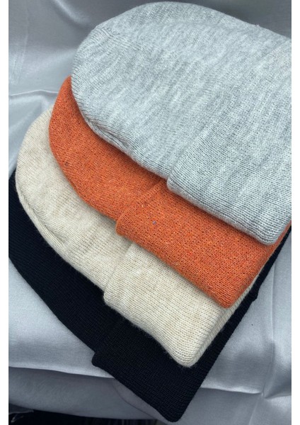 Unisex Düz Basic Katlamalı Kışlık Yerli 4'lü Bere Takımı