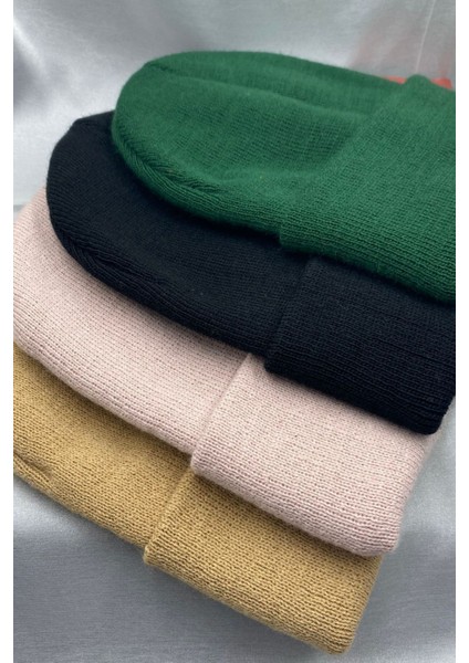 Unisex Düz Basic Katlamalı Kışlık Yerli 4'lü Bere Takımı