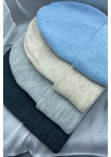 Unisex Düz Basic Katlamalı Kışlık 4'lü Bere Takımı