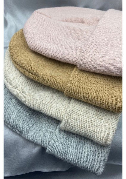 Unisex Düz Basic Katlamalı Kışlık Yerli 4'lü Bere Takımı
