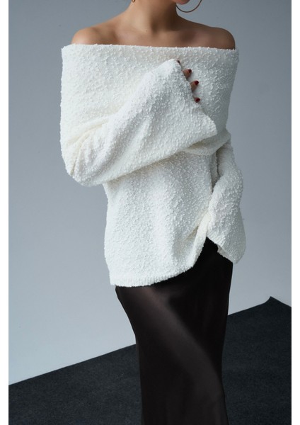 Kadın Krem Omuzları Açık Dokulu Kazak fiyatları