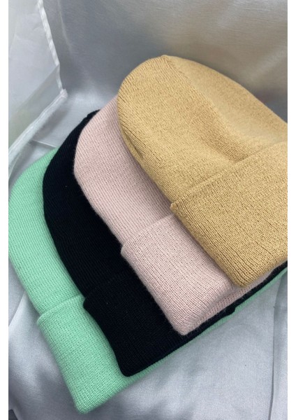 Unisex Düz Basic Katlamalı Kışlık 4'lü Bere Takımı