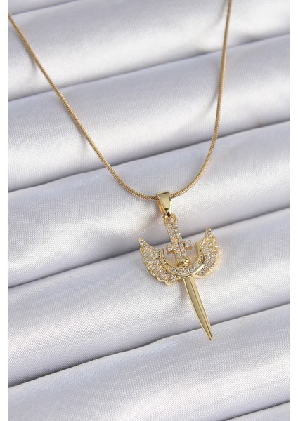 316L Çelik Özel Seri Zincir Gold Renk Zirkon Taşlı Mikail Model Kadın Kolye