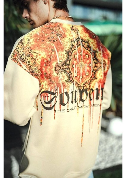 Oversize Bisiklet Yaka Baskılı Sweatshirt - Beyaz fiyatları