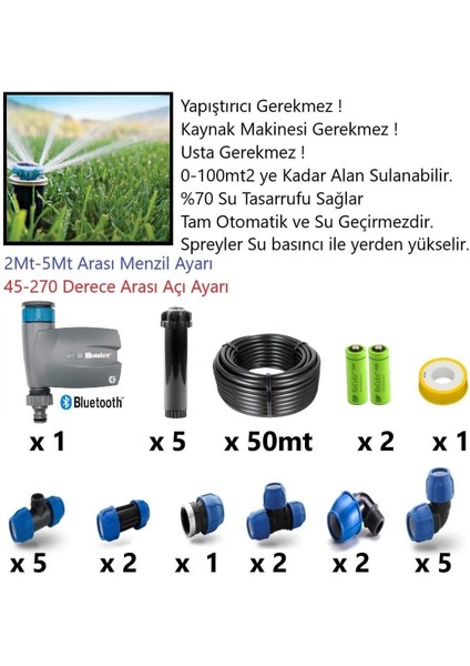 Otomatik Çim Sulama Mp Rotator Fıskiye (Spreyx5) Seti Pilli Zaman Saati