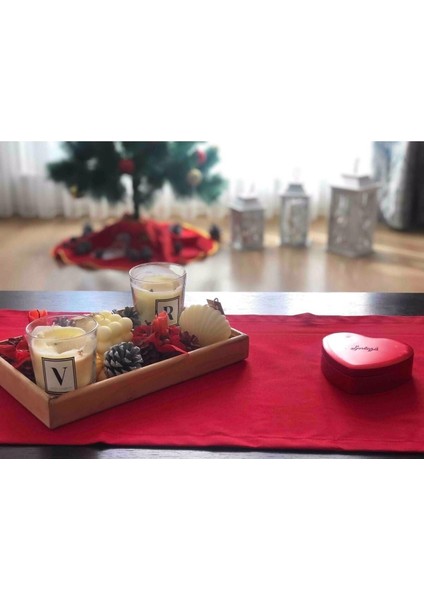 Yılbaşı Sunum Kırmızı Runner Amerikan Servis Pamuklu Runner Masa Sunum Takımı Runner 40X140 fiyatları