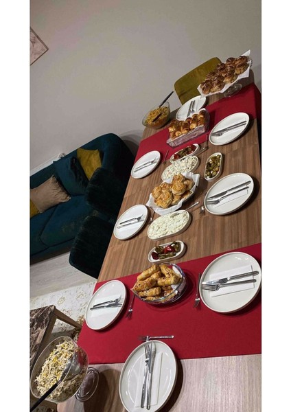 Yılbaşı Sunum Kırmızı Runner Amerikan Servis Pamuklu Runner Masa Sunum Takımı Runner 40X140 fırsatları