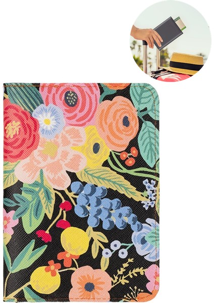 Çiçek Desenli Pasaport Kılıfı - Cepli Pasaport Koruma Kabı - Çiçekli Pasaport Cüzdanı - Çiçekli Pasaportluk - Pasaport Koruyucu Kılıf
