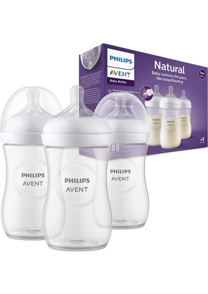 Avent Natural Response Pp Biberon, 260 Ml, 1+ Doğal Tepkili Biberon Emziği X3 Adet