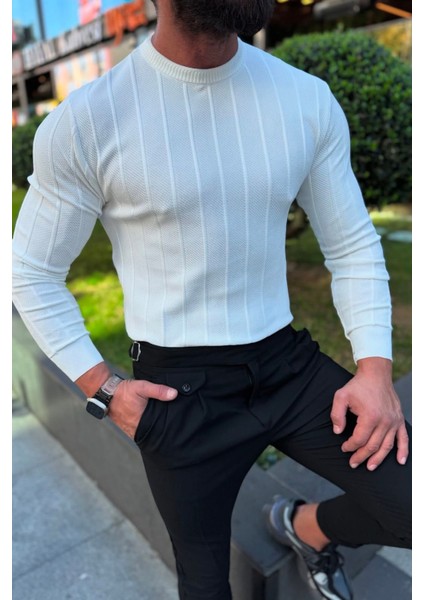 Bafatex Slim Fit Triko Kazak Beyaz