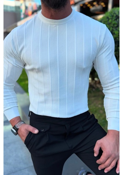 Bafatex Slim Fit Triko Kazak Beyaz fiyatları