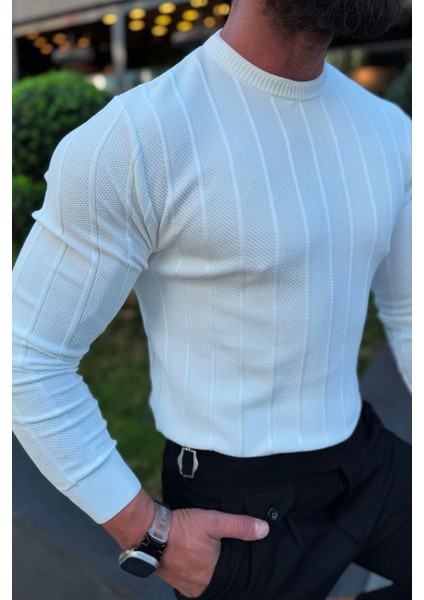 Bafatex Slim Fit Triko Kazak Beyaz modelleri