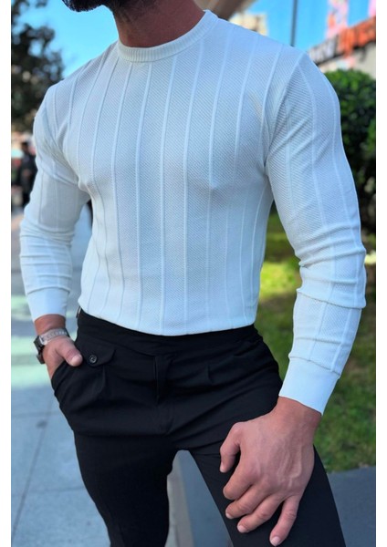 Bafatex Slim Fit Triko Kazak Beyaz fırsatları