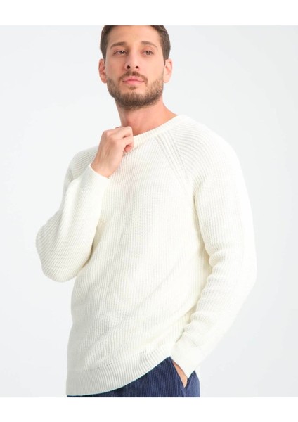 Bafatex Bisiklet Yaka Triko Kazak Beyaz