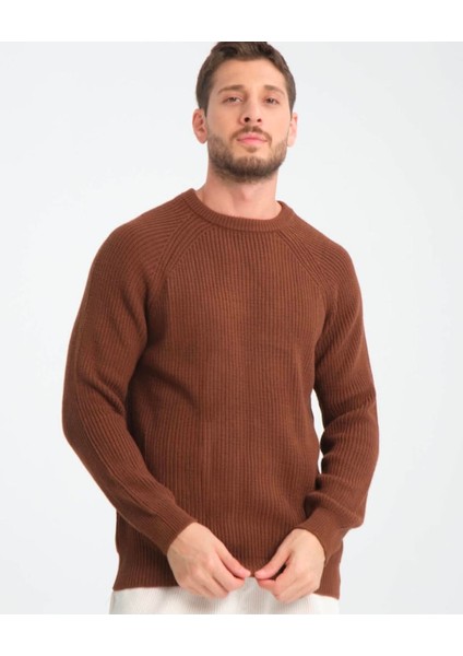 Bafatex Bisiklet Yaka Triko Kazak Kahverengi