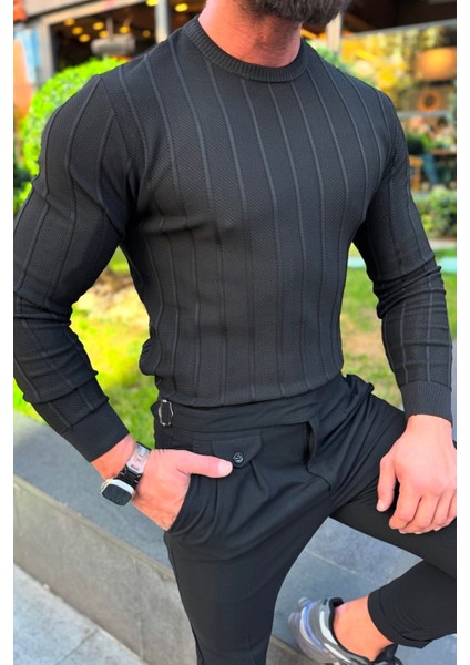 Bafatex Slim Fit Triko Kazak Siyah