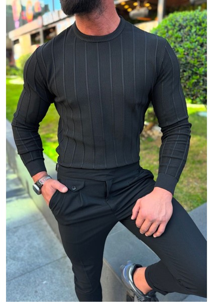 Bafatex Slim Fit Triko Kazak Siyah fiyatları