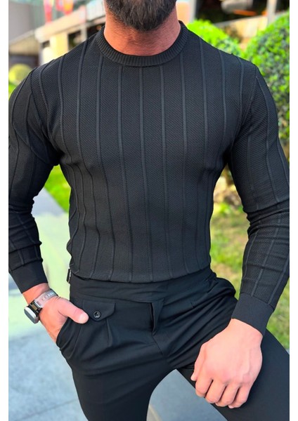 Bafatex Slim Fit Triko Kazak Siyah fırsatları