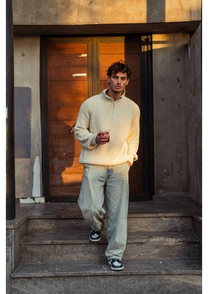 Bafatex Erkek Oversize Yarım Fermuarlı Triko Kazak fiyatları