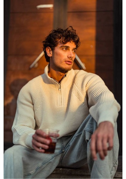 Bafatex Erkek Oversize Yarım Fermuarlı Triko Kazak modelleri