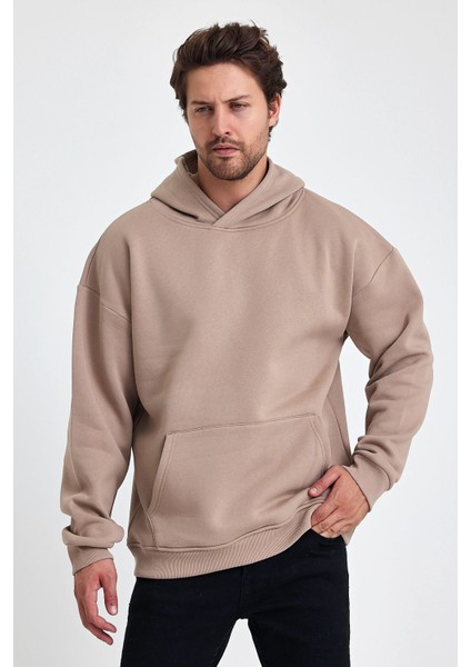 Bafatex Erkek Oversize 3 Iplik Kapşonlu Sweatshirt Krem fırsatları