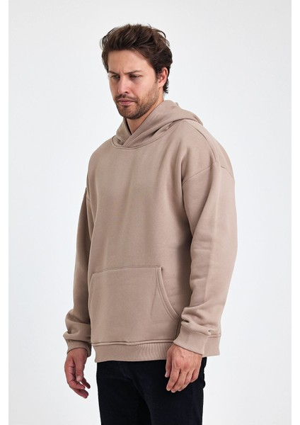Bafatex Erkek Oversize 3 Iplik Kapşonlu Sweatshirt Krem indirimleri
