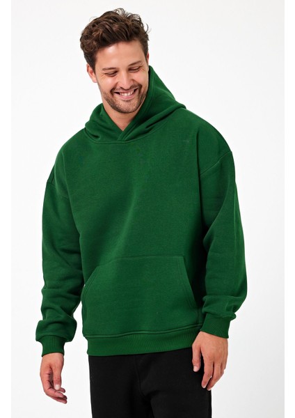 Bafatex Erkek Oversize 3 Iplik Kapşonlu Sweatshirt Yeşil modelleri