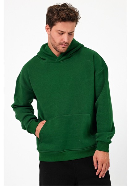 Bafatex Erkek Oversize 3 Iplik Kapşonlu Sweatshirt Yeşil indirimleri