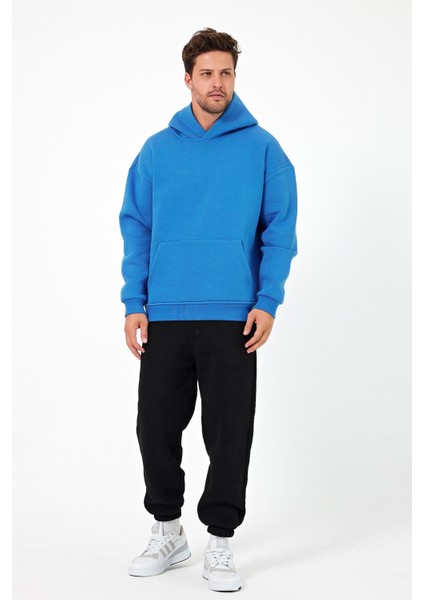 Bafatex Erkek Oversize 3 Iplik Kapşonlu Sweatshirt Mavi fiyatları